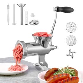 Manual Meat Grinder, 304 Stainless Steel Hand Meat Grinder with Steel Table Clamp, Meat Mincer Sausage Maker & 2 Cutting Plates, Cookie Attachmen