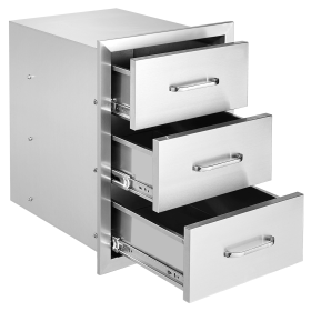 Outdoor Kitchen Drawers 16" W x 21.5" H x 18" D, Flush Mount Triple Access BBQ Drawers with Stainless Steel Handle