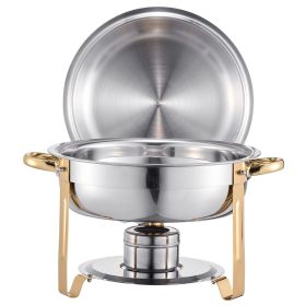 Chafing Dish Buffet Set, 5 Qt 4 Pack, Stainless Steel Chafer with 4 Full Size Pans, Round Catering Warmer Server with Lid Water Pan Folding Stand (Style: Golden, Set: 4 Pcs)